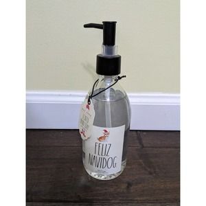 Rae Dunn DOG Feliz Navidog Liquid Pump Hand Soap Glass Bottle Sugar Cookie NEW
